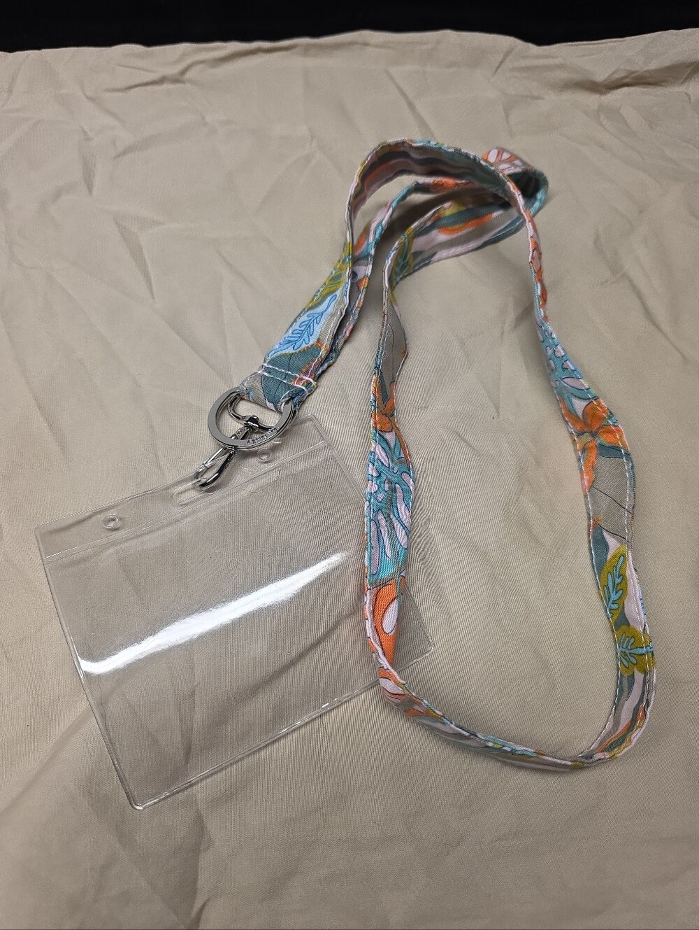 Vera Bradley Floral Lanyard ID Holder in Blue & Orange